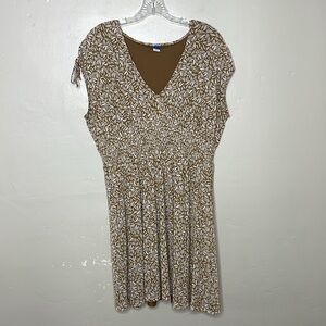 OLD NAVY Dress Brown & Cream Smocked Empire Waist Dolman Sleeves Large
